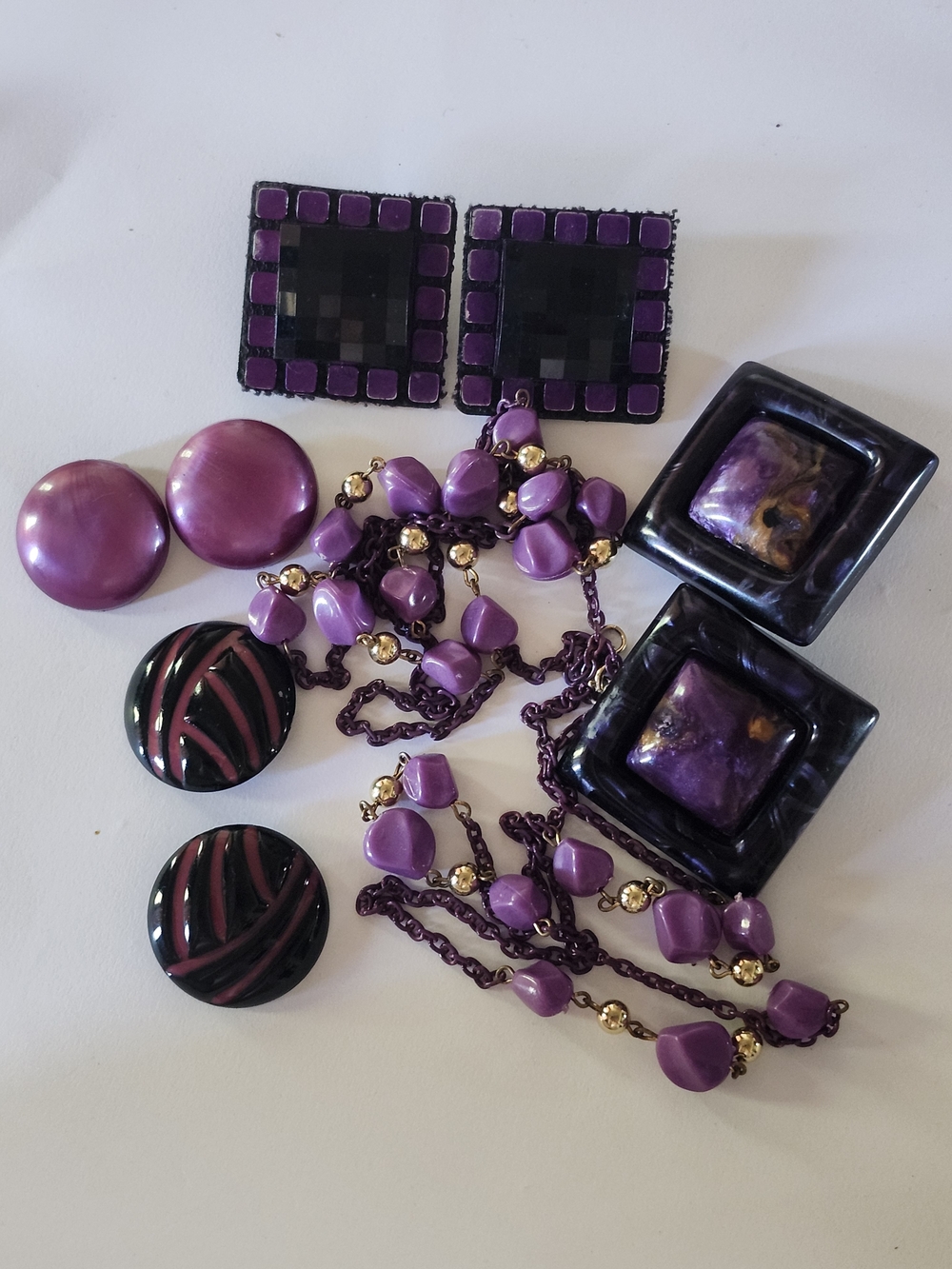🔮 VINTAGE 1980s PURPLE & BLACK STATEMENT JEWELRY BUNDLE 🔮